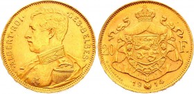 Belgium 20 Francs 1914
KM# 78; Gold (.900) 6.45g; Albert I; AUNC