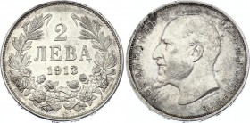 Bulgaria 2 Leva 1913
KM# 32; Silver; UNC-