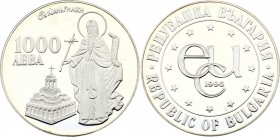 Bulgaria 1000 Leva 1996
KM# 222; Silver (0.925) 33.63g; Proof; Standing Saint & Church