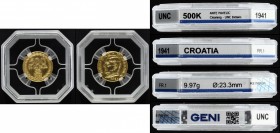 Croatia 500 Kuna 1941 Ante Pavelic GENI UNC
KM# A3; Gold (.900), 9.97g. UNC. Mintage 170 pieces only!