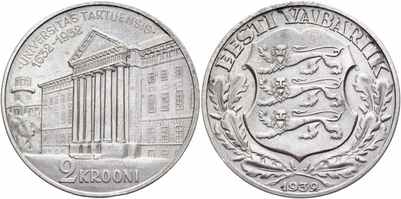 Estonia 2 Krooni 1932
KM# 13; Silver 12,06g.; Tercentenary - University of Tart...