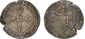 France 1/8 Ecu 1601 C
Duplessy# 1231; Ciani# 1523; Silver; Henri IV; Mint: Saint Lô; F