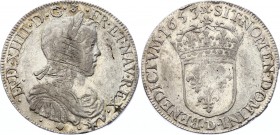 France 1/2 Ecu 1653 D
Dy# 1470; Silver; Louis XIV; Mintage 75,109 Pcs! AUNC