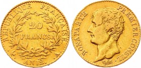 France 20 Francs 1804 (AN12) A
KM# 651; Gold (.900) 6.45g; Napoleon; Mint: Paris; VF