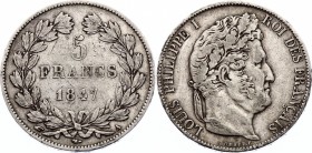 France 5 Francs 1847 A
KM# 749.1; Silver; Louis Philippe I; VF