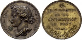 France Promulgation de la Constitution Bronze Medal 1848
Coll# 842; Bronze 9.86g.; By Gayrard; Second Republic; PROMULGATION DE LA CONSTITUTION 12 NO...
