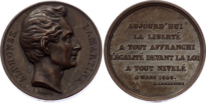 France Alphonse de Lamartine Bronze Medal 1848
Collignon# 1848-6-74; Bronze 10....