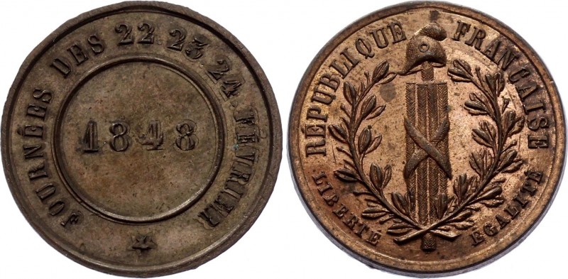 France February Revolution Medal 1848
Copper 4.37g.; Second Republic; Journées ...