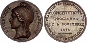 France Constitution Bronze Medal 1848
Bronze 11.33g.; Second Republic; Constitution Proclamée le 4 Novembre 1848; AUNC
