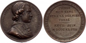 France Auguste Affre Medal 1848
Copper 10.12g.; Second Republic; Auguste Affre, Archevêque de Paris; AUNC