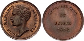 France Louis Napoleon Bonaparte Bronze Medal 1848
Bronze 3.10g.; Second Republic; Louis Napoleon Bonaparte President; Representant du Peuple 1848; AU...