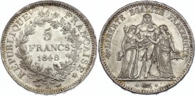 France 5 Francs 1848 A
KM# 756.1; Silver; UNC-