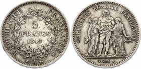 France 5 Francs 1849 A
KM# 756.1; Silver; Mint: Paris; VF