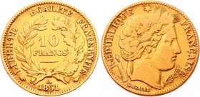 France 10 Francs 1851 A
KM# 770; Gold (.900) 3.23g; Mint: Paris; VF