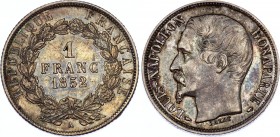 France 1 Franc 1852 A
KM# 772; Silver; XF+/aUNC- with Amazing Toning!