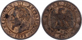 France 2 Centimes 1862 BB
KM# 796; Napoleon III; UNC