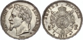France 5 Francs 1870 A
KM# 799; Silver; Napoleon III; UNC-