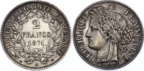 France 2 Francs 1871 A
KM# 817; Silver; UNC