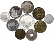 France Lot of 10 Coins 1895 - 1963
With Silver; Various Dates & Denominations
