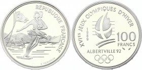 France 100 Francs 1989
KM# 972; Silver Proof; 1992 Olympics, Albertville - Ice Skating