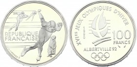 France 100 Francs 1990
KM# 980; Silver Proof; 1992 Olympics, Albertville - Speed Skating