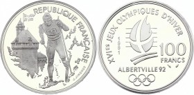 France 100 Francs 1991
KM# 994; Silver Proof; 1992 Olympics, Albertville - Cross-country Skiing