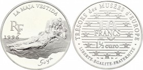 France 10 Francs 1-1/2 Euro 1996
KM# 1148; Silver; Museum Treasures; Clothed Maya by Goya; Proof