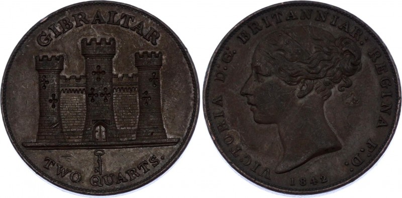 Gibraltar 2 Quarts 1842
KM# 3; Victoria; XF