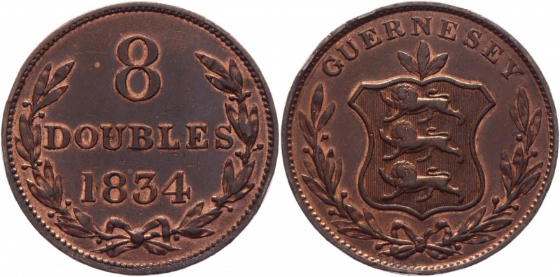 Guernsey 8 Doubles 1834
KM# 3; Copper 20,8g.; XF