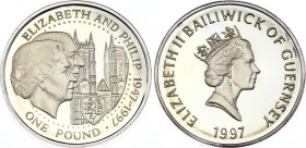Guernsey 1 Pound 1997
KM# 70; Silver Proof; 50th Anniversary of the Wedding of Queen Elizabeth II and Prince Philip