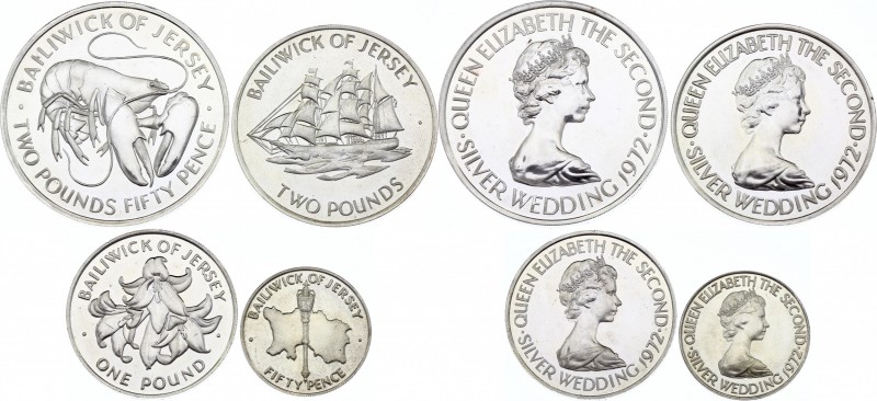 Jersey Lot of 4 Coins 1972
50 Pence 1 2 2-1/2 Pounds 1972; Silver Prooflike; 25...