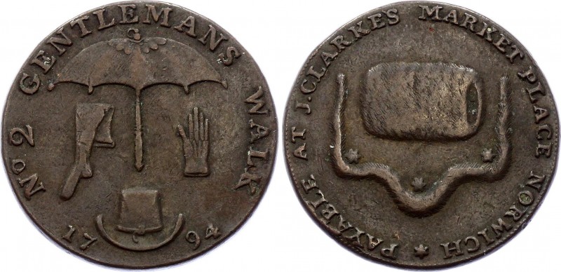 Great Britain Norfolk Norwich Token Half Penny 1794
D&H# 22b; Copper 9.72g.; Ob...