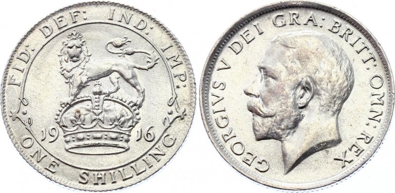 Great Britain 1 Shilling 1916
KM# 816; Silver; George V; UNC with Full Mint Lus...