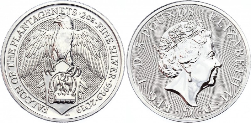 Great Britain 5 Pounds 2019
Silver (.999) 62.42g 38.61mm; The Queen's Beasts - ...