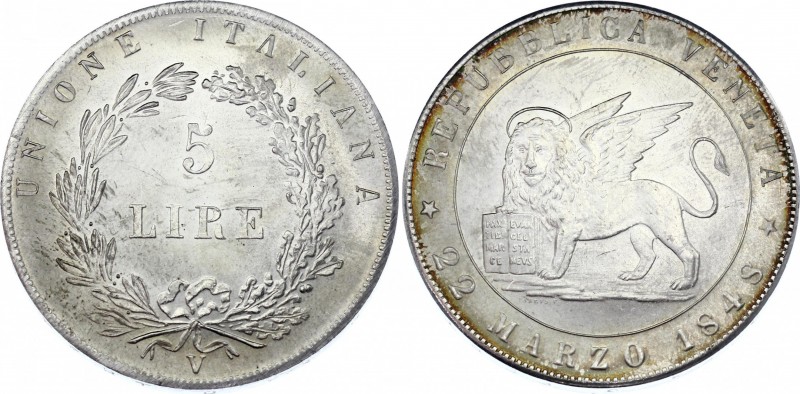 Italian States Venice 5 Lire 1848 V Restrike
KM# 804; Silver; UNC