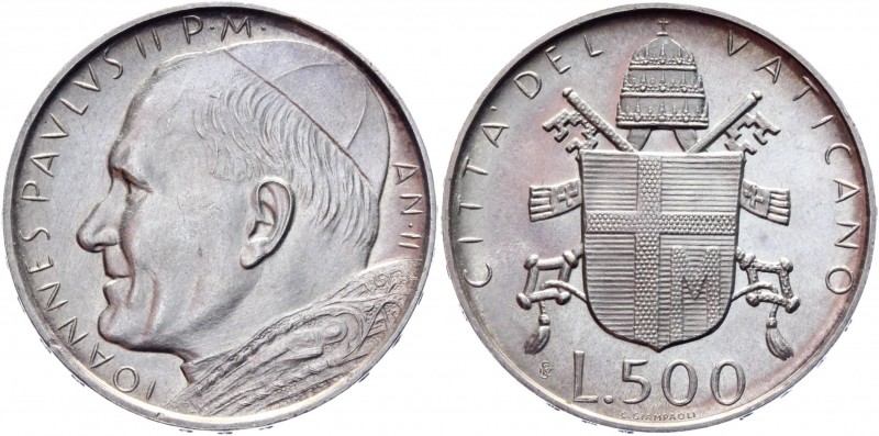 Vatican 500 Lire 1980
KM# 148; Silver 11,03g.; Ian Paul II; AUNC