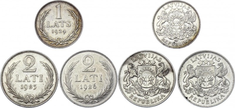 Latvia Lot of 3 Coins 1924 - 1926
1 & 2 x 2 Lati 1924 - 1926; Silver