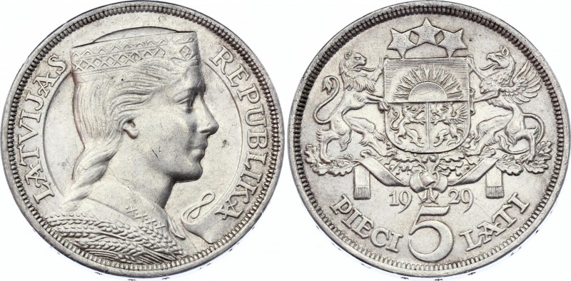 Latvia 5 Lati 1929
KM# 9; Silver; UNC with hairlines