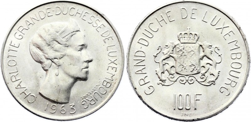 Luxembourg 100 Francs 1963
KM# 52; Silver; Millennium of the city of Luxembourg...