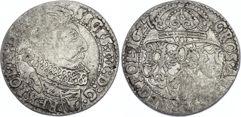 Poland 6 Groszy 1627 Krakov 
Kopicki# 1266; Silver; Zygmunt III Waza; Kraków mi...