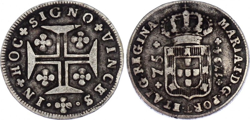 Portugal 75 Reis 1794
KM# 6; Silver; Maria I; VF+/XF-