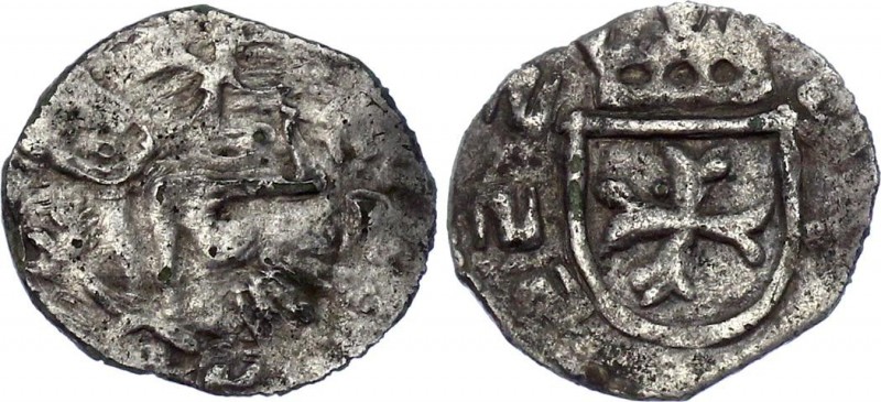 Romania Banat Severin Denier 1429 - 1435 AD
Silver 0.39g; Obv: Enthroned figure...