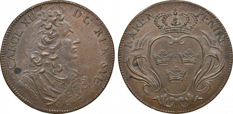 Sweden Game Token 1682 -1718
Copper 3,70g.; Charles XII, coat of arms, Diameter...