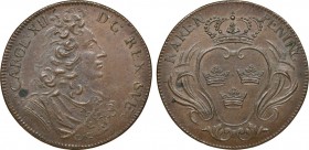Sweden Game Token 1682 -1718
Copper 3,70g.; Charles XII, coat of arms, Diameter 21.8 mm.