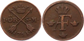 Sweden 1 Ore 1761 SM
KM# 460; Copper 14,12g.; Netted edge; Coin from an old collection; Natural cabinet patina; Pleasant colour; Attractive collectib...