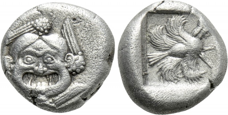 CARIA. Uncertain. Drachm (5th century BC). 

Obv: Facing gorgoneion, surrounde...