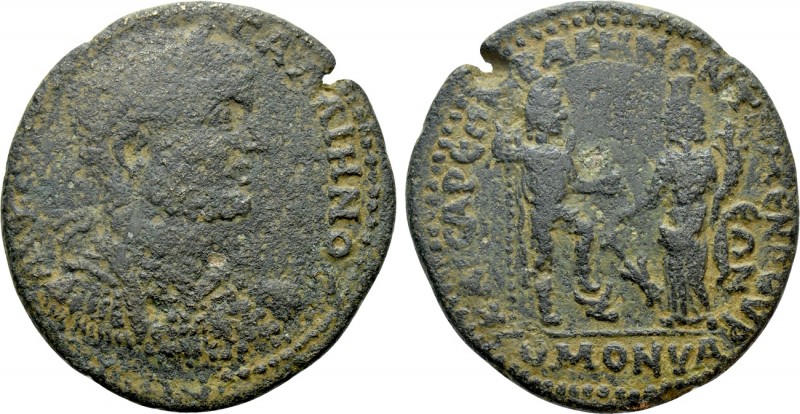 LYDIA. Bagis. Gallienus (253-268). Ae Medallion. Homonoia with Temenothyrae. 
...