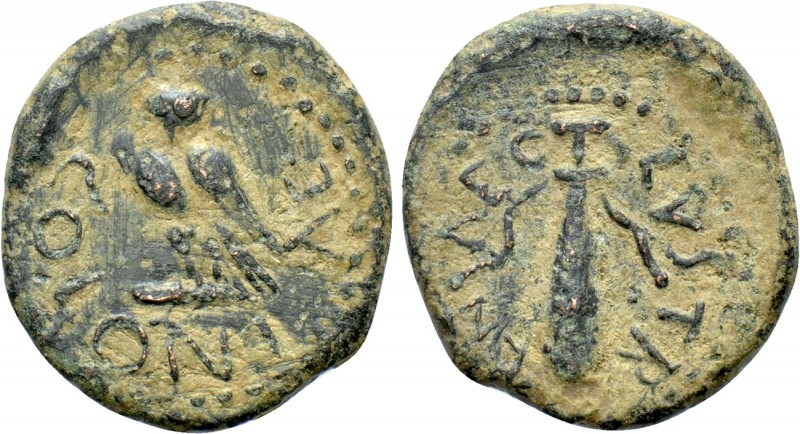 LYCAONIA. Lystra. Ae (c. 2nd century AD). 

Obv: COLONIAE. 
Owl standing left...