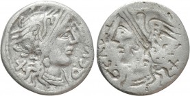 Q. CURTIUS & M. SILANUS. Denarius (116-115 BC). Rome. Obverse brockage