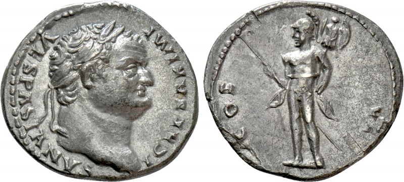 TITUS (Caesar, 69-79). Denarius. Antioch. 

Obv: T CAESAR IMP VESPASIANVS. 
L...